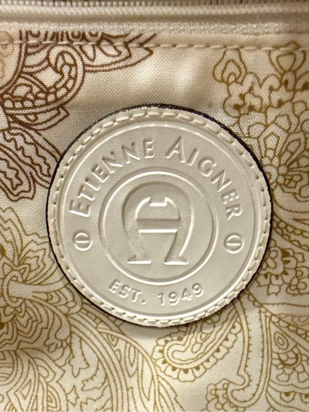 Etienne Aigner Woven Straw Shoulder Bag White Tan Gold Paisley 3690 - Picture 7 of 16